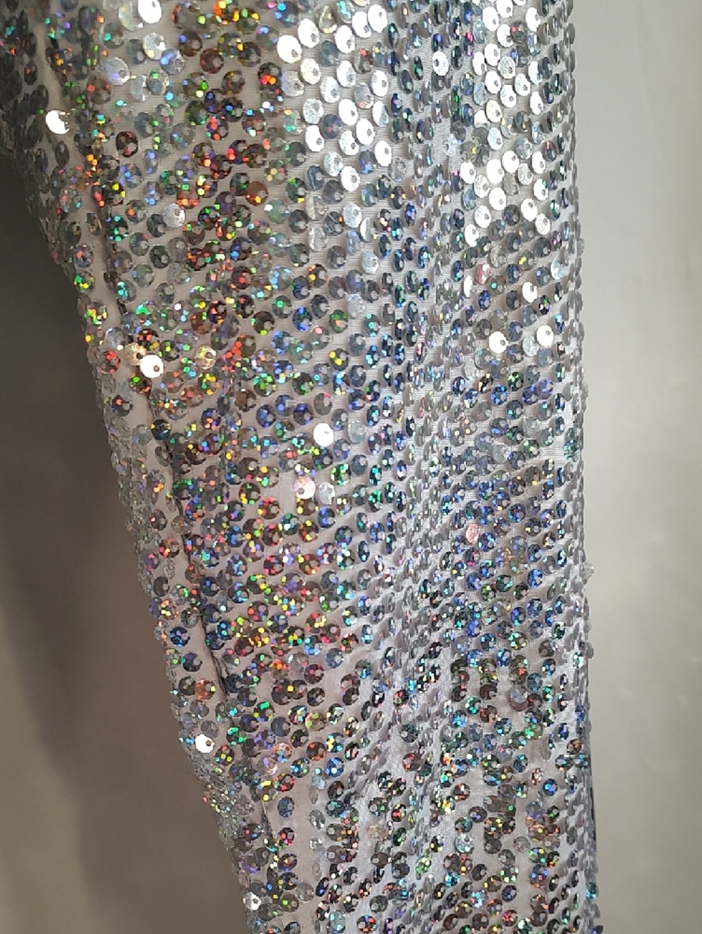 Silver Sequin Leggings - Sparkle High-Waist Stretch Pants - Picture 4 of 10